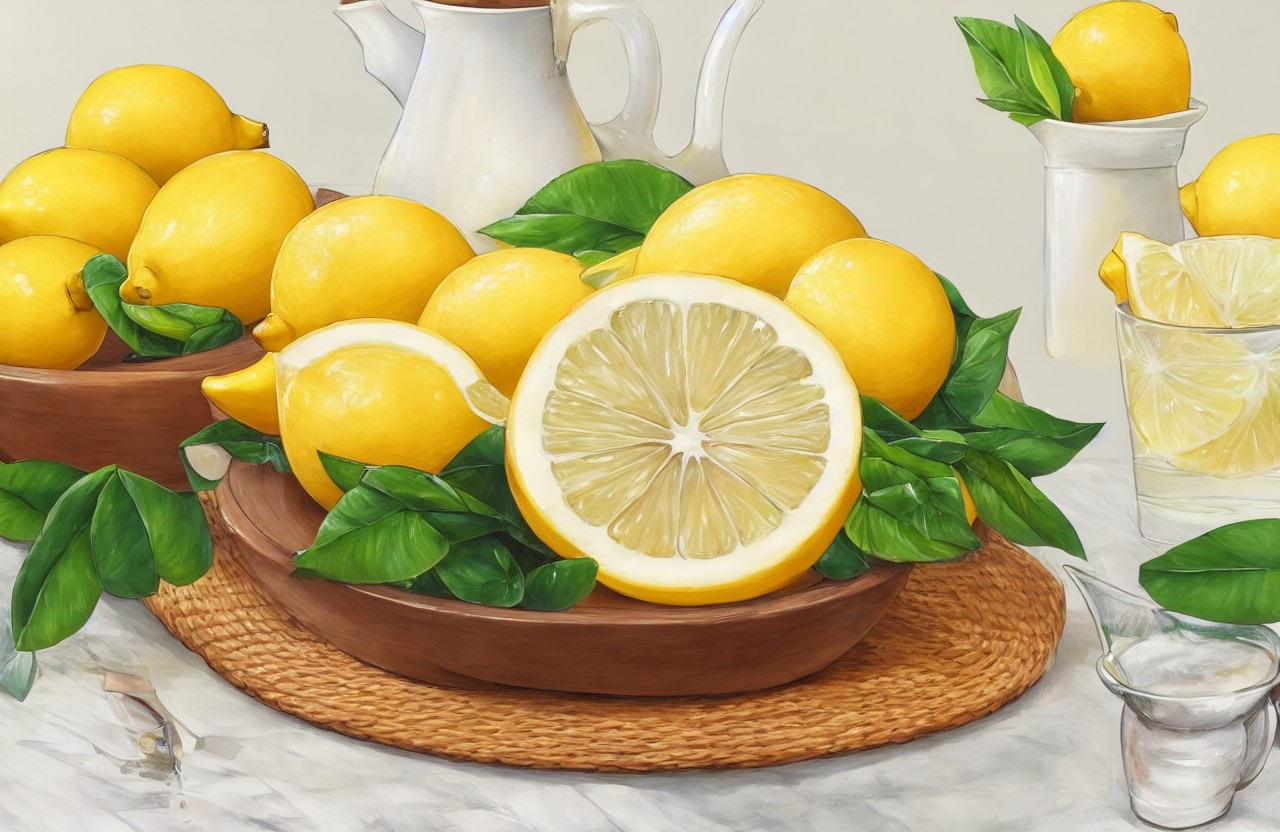 橙子与柠檬的绘画静物